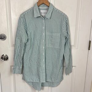 Anthro Lola River Seersucker Striped Collared Button Down Shirt oversized Small